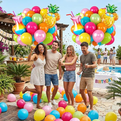 Hawaiian Balloons, Pineapple Tropical Foil Balloons, 12 Inch Teal Pearl Pink - Image 4