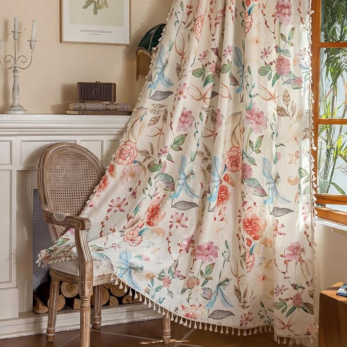 Floral Semi Sheer Rod Pocket Living Room 2 Panel Curtains 96 Inches Long | by ENJOYBRIDAL
