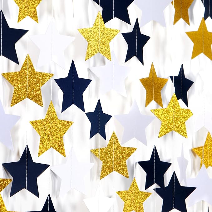 Navy-Blue White-Gold Party-Decorations Birthday Garland - 62ft Twinkle Little by Hugtmr