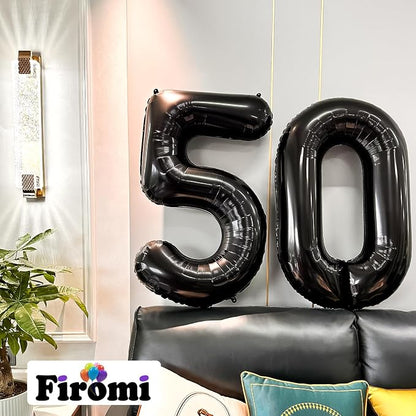 FIROMI 50 Number Balloons Black Big Mylar Foil 50th Balloon Numbers 40-inch | - Image 4