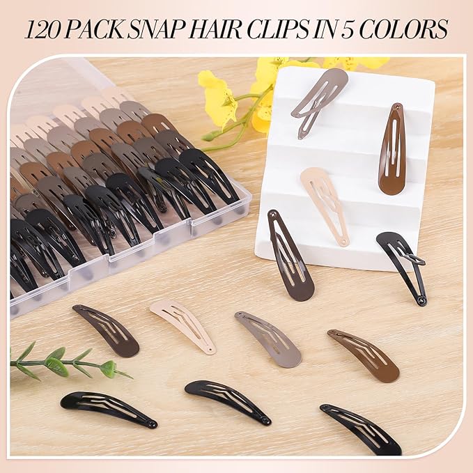 Obeoby 120 Pcs Metal Snap Hair Clips, 2 Inch Small Barrettes Hair Accessories for Women Girls Teens Kids Birthday Holiday Gifts (5 colors)