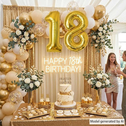 Gold Number 18 Balloon 40 Inch, Shiny Foil Decor - Image 2