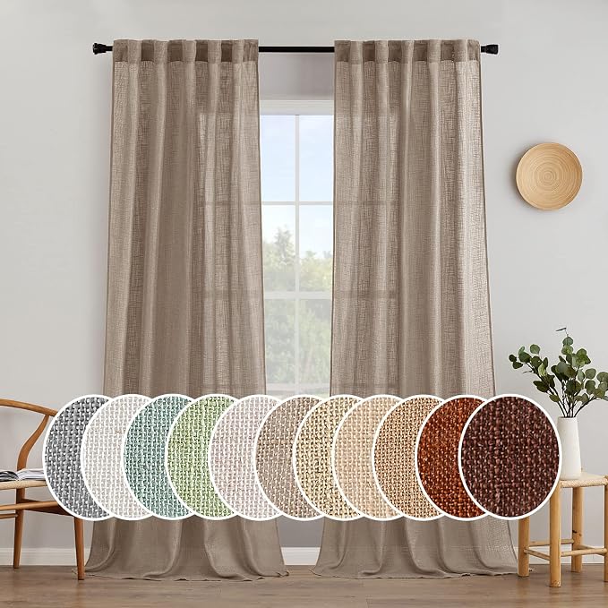 MIULEE Taupe Linen Curtains 52x90 Inch Long by MIULEE
