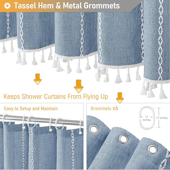 Small Boho Farmhouse Linen Heavy Duty Shower Curtain, 330GSM Linen Blend - Image 5