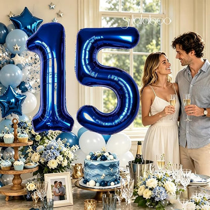 40 Inch Navy Blue Big Number 15 Balloon 0-9 Large Helium | Royal Blue Balloons - Image 3