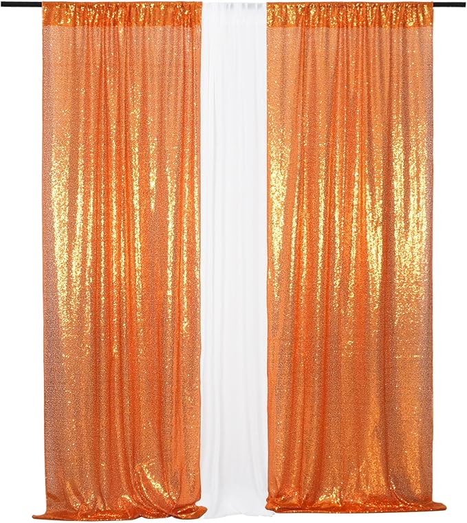 Eternal Beauty Orange Sequin Backdrop Curtains, 4 Panels 2x8FT | 3mm Sparkle - Image 8
