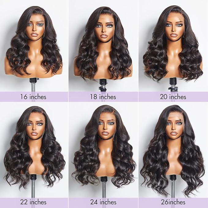 LUVME HAIR 26'' Loose Body Wave 360 Lace Frontal Wigs Human Hair Lace Glueless Human Hair Wig Pre Plucked Long Black Body Wave Wig