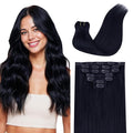 GOO GOO Clip in Hair Extensions Real Human Hair, Remy Human Hair Extensions Clip ins for Women, Natural Human Hair, 16inch 120g 7 Pcs, #1G Blue Black