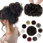 Messy Bun Hair Piece Wavy Curly Scrunchies Fluffy Donut Thick Updo Elegant Chignon Hairpieces for Women Girls, Dark Brown 1.4oz