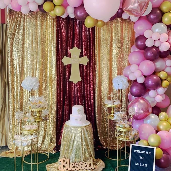 6 Packs 2x8FT Sequin Curtain Backdrop Burgundy Red Party Photo Backdrop | - Image 4