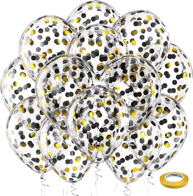Bezente Black Gold Confetti Latex Balloons 60 Pack 12 inch | Black Gold by Bezente