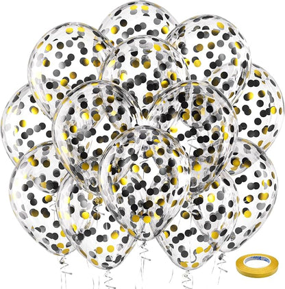 Bezente Black Gold Confetti Latex Balloons 60 Pack 12 inch | Black Gold by Bezente