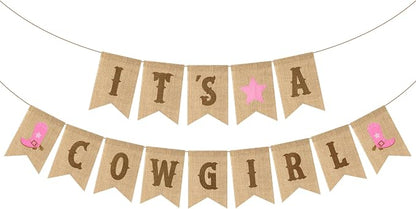 ANGOLIO 2Pcs Western Cowgirl Burlap Banners Baby Shower Themed Party Decoration by ANGOLIO