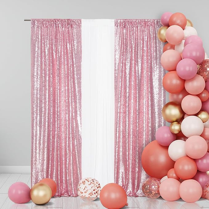 Eternal Beauty Fuchsia Pink Sequin Backdrop Curtains, 4 Panels 2x8FT | 3mm - Image 5