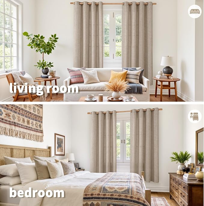 YoungsTex Oatmeal Linen Curtains 72 Inches Long 2 Panels - Image 2