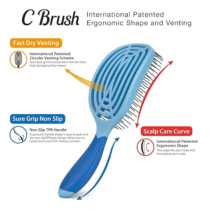 NuWay 4Hair C Brush - Professional Curved Hairbrush - Vented Design Delivers Smoothing And Volumizing Drying Experience - Heat Resistant Bristles For Drying Detangling and Styling - Sky Blue - 1 Pc