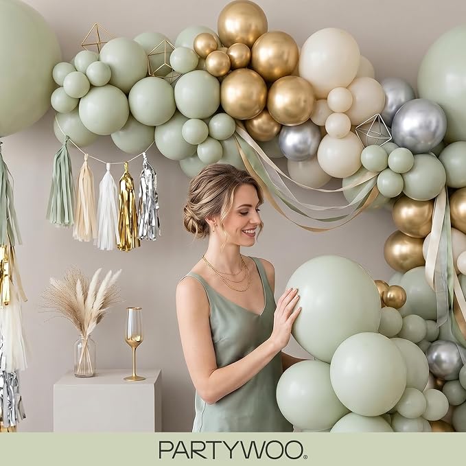 PartyWoo Sage Green Balloons 120pcs Dusty Boho Green Color 18 12 10 5 Inch | 18 - Image 9