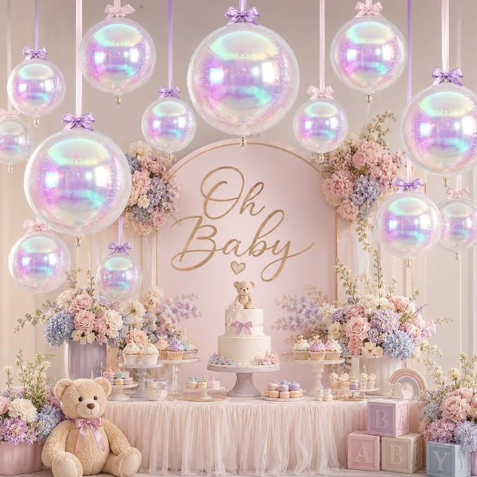 12Pcs Iridescent Round Foil Balloons, 4D Holographic Clear Ball Balloons | - Image 5