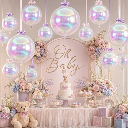 12Pcs Iridescent Round Foil Balloons, 4D Holographic Clear Ball Balloons | - Image 5