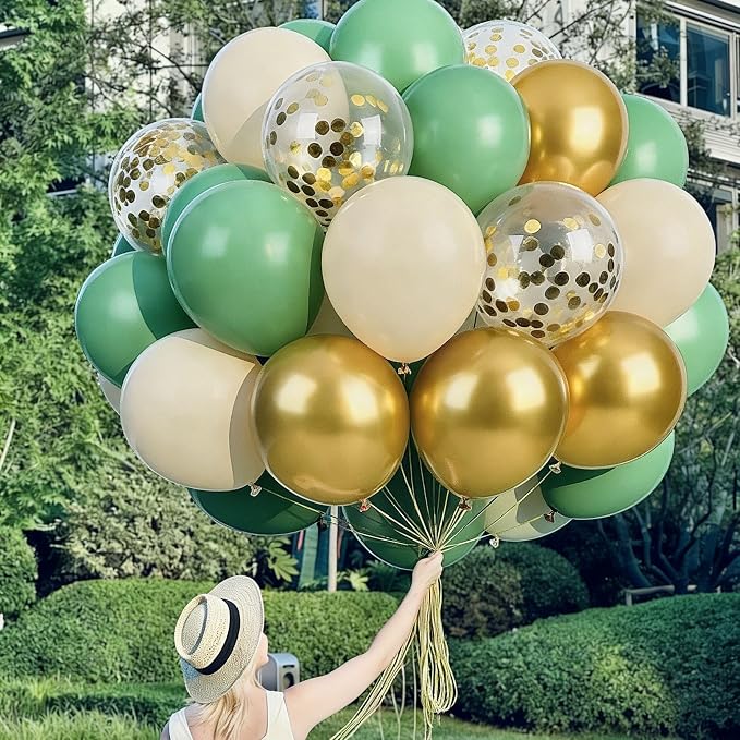 Green Gold Balloons 60Pcs 12 Inch Confetti Latex Balloon Set - Image 5