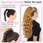 ALXNAN Ponytail Extension,24 Inch Claw Clip in Long Curly Wavy Light Orange Blonde Ponytail Hair Extension Jaw Clip on Pony Tails Hairpiece for Women