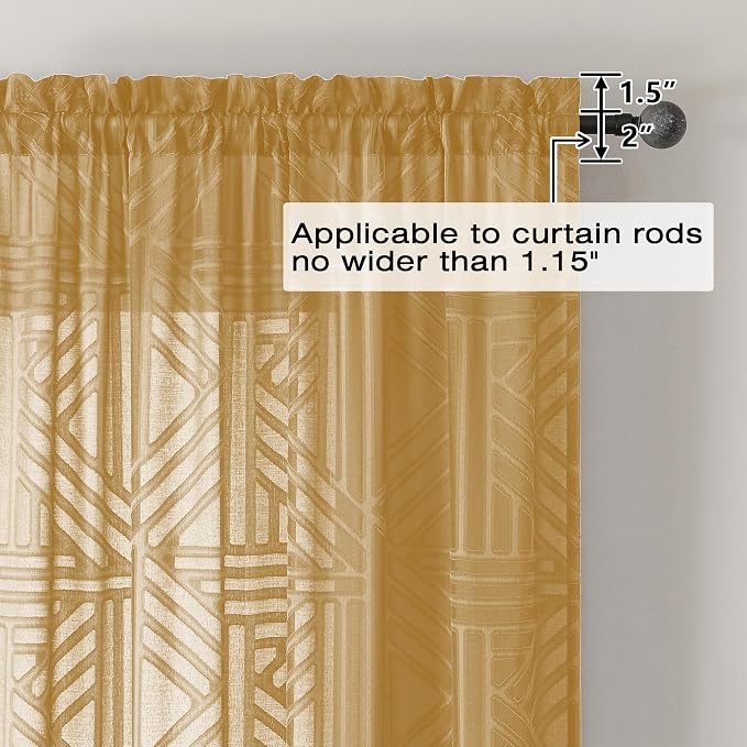 Simplebrand Gold Sheer Curtains 72 Inch Length 2 Panels - Image 4