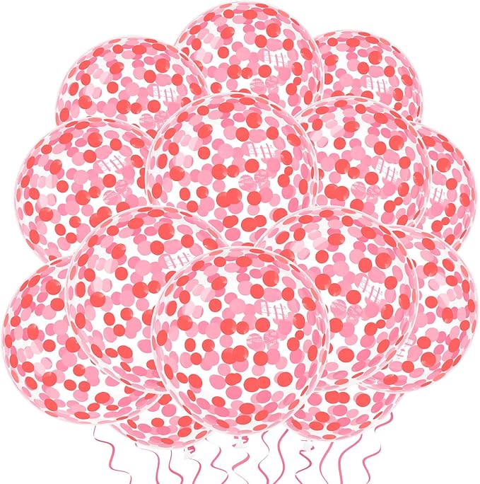 VHUWE Red Pink Confetti Balloons 25 Pcs, 12 Inch Thickened Clear Latex Balloon by VHUWE