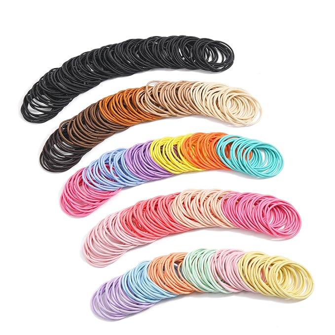 500 PCS Hair Ties for Thin Hair - 2.5mm x 5cm Premium Nylon Black Hair Tie Bulk for Women Girl Small Ponytail Holders Men Hair Elastic Band(Multicolor)