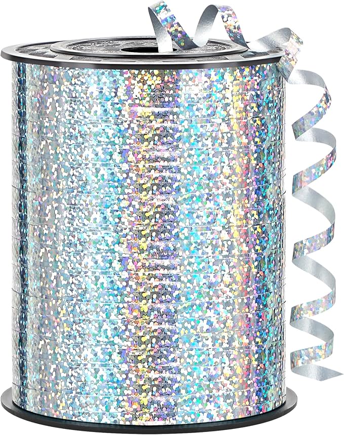 Silver Curling Ribbon, 500 Yards, 1/5 Inch | Shiny, by CLUEWR