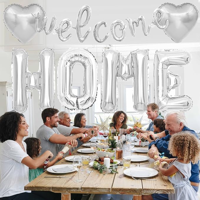 Welcome Home Balloons Silver, 40Inch HOME and 16Inch Welcome Foil Balloons - Image 3