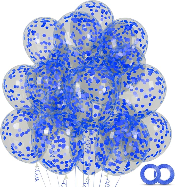 100pcs Blue Confetti Balloons 12 Inch Clear Latex Balloon by ASIYUHY