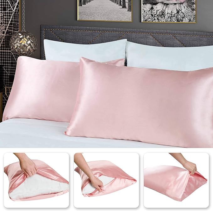 Tyfitb Satin Pillowcase for Hair and Skin, Coral Pillowcases Set of 2, Cooling Pillow Cases King Size(20×36 Inches), Soft Luxury Satin Pillowcase with Envelope Closure