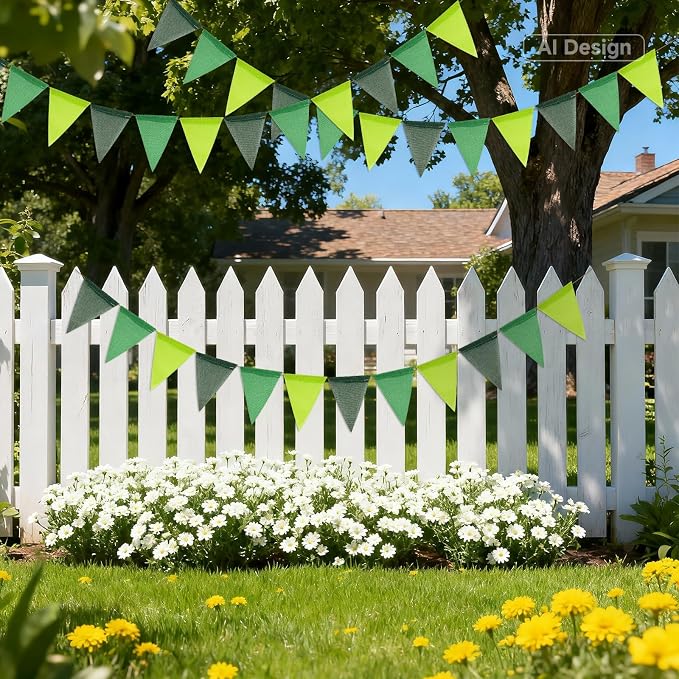 G2PLUS Pre-Strung Burlap Pennant Banners, 39Ft Green Fabric Triangle Flag - Image 7