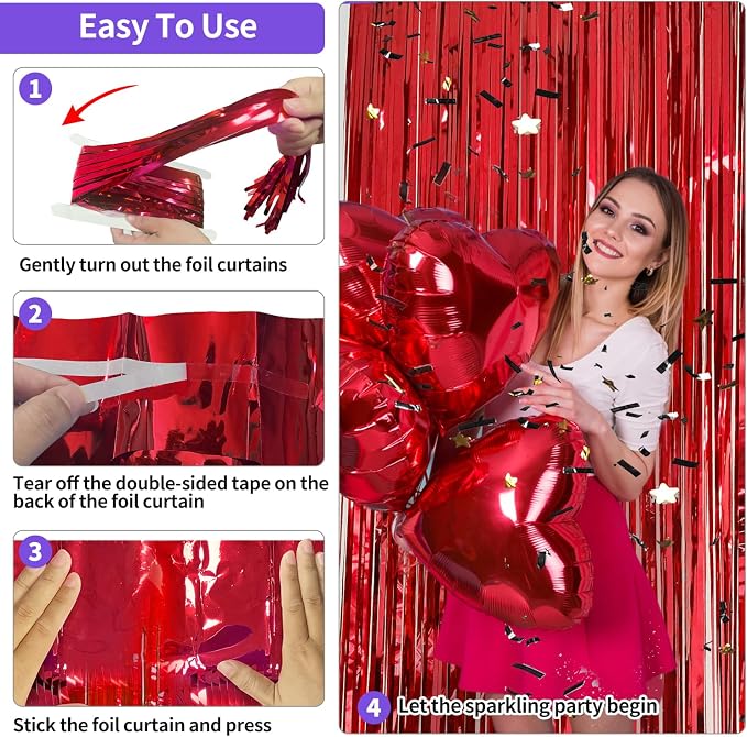 JINSUI Red Fringe Backdrop 3.3x8.2ft, 2 Pack Tinsel Curtains Party Decor | - Image 6