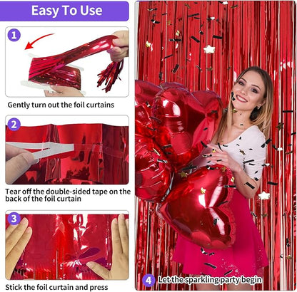 JINSUI Red Fringe Backdrop 3.3x8.2ft, 2 Pack Tinsel Curtains Party Decor | - Image 6