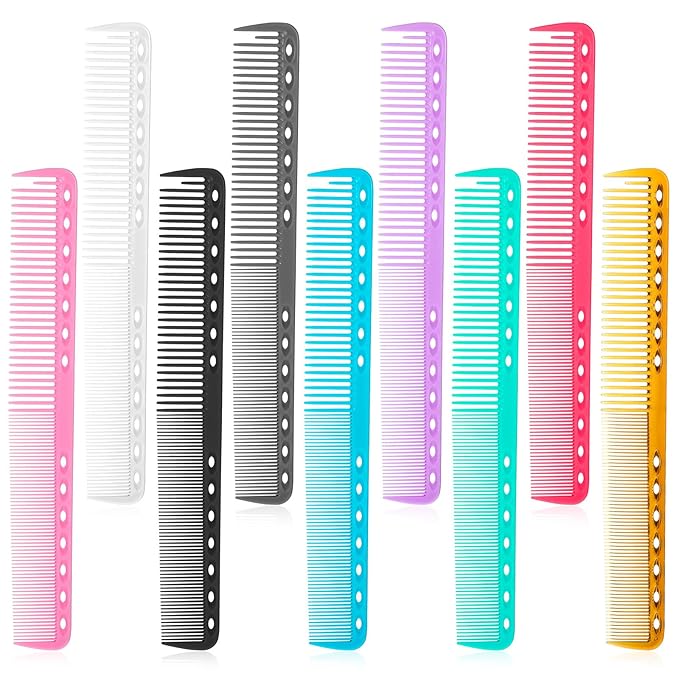 Jeffdad 9 PCS Carbon Hair Cutting Combs, Professional Carbon Fine Cutting Comb Heat Resistant Carbon Fiber Salon Hairdressing Comb Multi-Function Medium and Fine for Man Woman