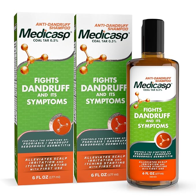 Medicasp Coal Tar Anti-Dandruff Shampoo, Alleviates Symptoms from 1st Wash, Treats Psoriasis, Seborrheic Dermatitis & Itchy Dry Scalp, Fights the Root Cause of Dandruff, Flakes Shampoo, 6 fl oz-2 Pack