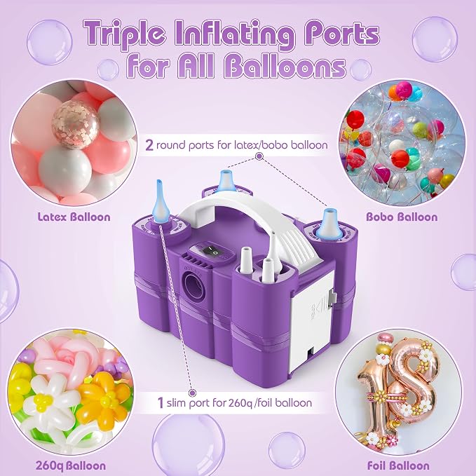 Balloon Pump, Triple Nozzles for 260q Foil Latex Mylar Balloon, 3-in-1 | - Image 2