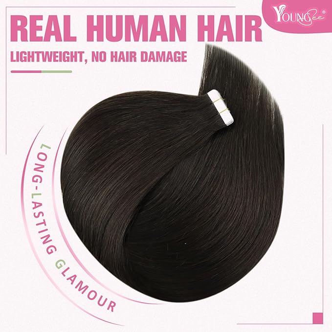 YoungSee Tape Hair Extensions Real Human Hair Brown 14inch 50g 20pcs Invisible Tape in Brown Hair Extensions for Women Human Hair Tape-in Extension Silky Straight