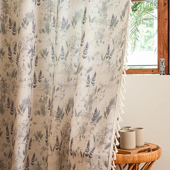 ENJOYBRIDAL Floral Curtains 63 Inches Long Vintage Semi Sheer Drapes Bedroom - Image 5