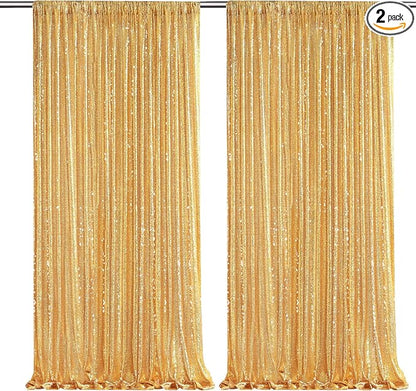 Gold Sequin Backdrop Curtains, 2 Panels 4FTx8FT Gold Curtain Backdrop Glitter by SoarDream