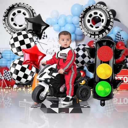 Race Car Party Balloon Set 7pcs Traffic Light, Checkered Balloons, Tire Wheel - Image 6