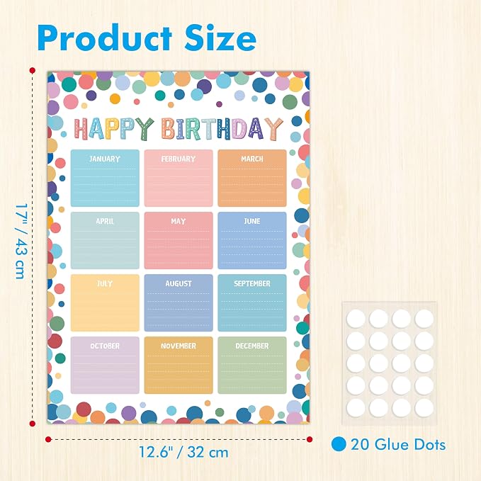 Classroom Birthday Chart with 20 Glue Dots, Boho-Style Classroom Decoration - Image 2