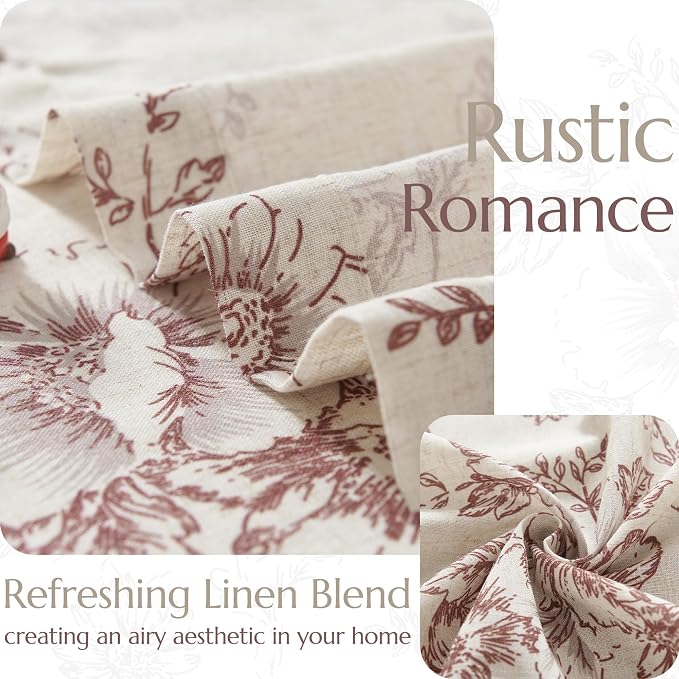 jinchan Red Floral Linen Curtains 108 Inch Farmhouse Back Tab 2 Panels | Light - Image 4