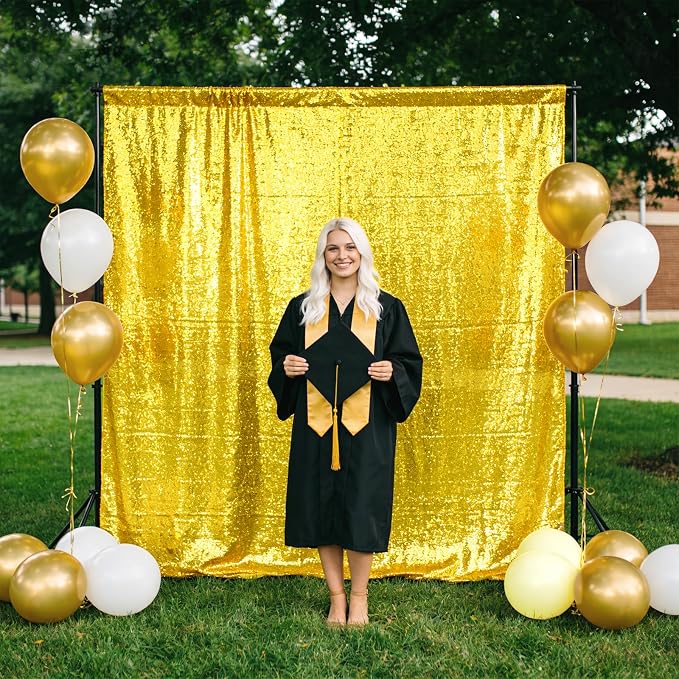 2×8FT-6PCS Bright Yellow Sequin Backdrop Curtains Panels, Photography Backdrop - Image 4