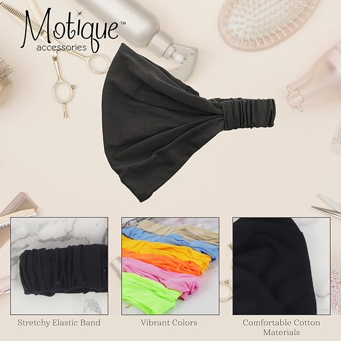 Motique Accessories Wide Cotton Head Band Solid Boho Yoga Style Soft Hairband for Women(Dark Grey)