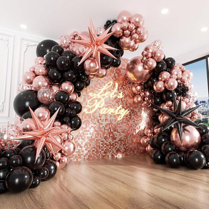 128pcs Rose Gold Balloon Arch Kit Metallic Rose Gold and Black Balloons | by BAUANOOY