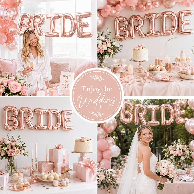 BRIDE Balloons Bachelorette Party Decorations, 16 Inch Rose Gold Bride Letter - Image 6