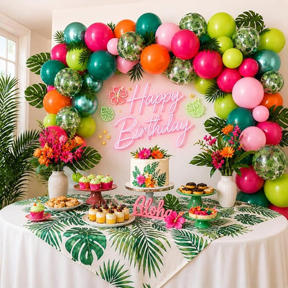 Tropical Balloons, Hot Pink Lime Green Orange Metallic Latex Balloon Palm - Image 3
