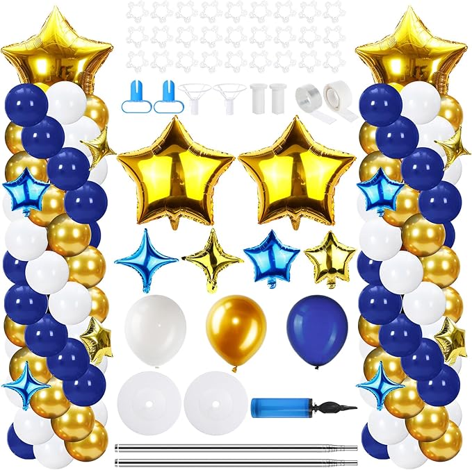 Gejoy 110 Pcs Blue Gold Balloons Column Stand Kit Adjustable Tower Stand from by Gejoy